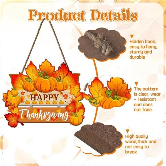 Thanksgiving Pumpkin Door Sign - Rustic Wall Art Plaque for Front Door, Home - Picture 4 of 8